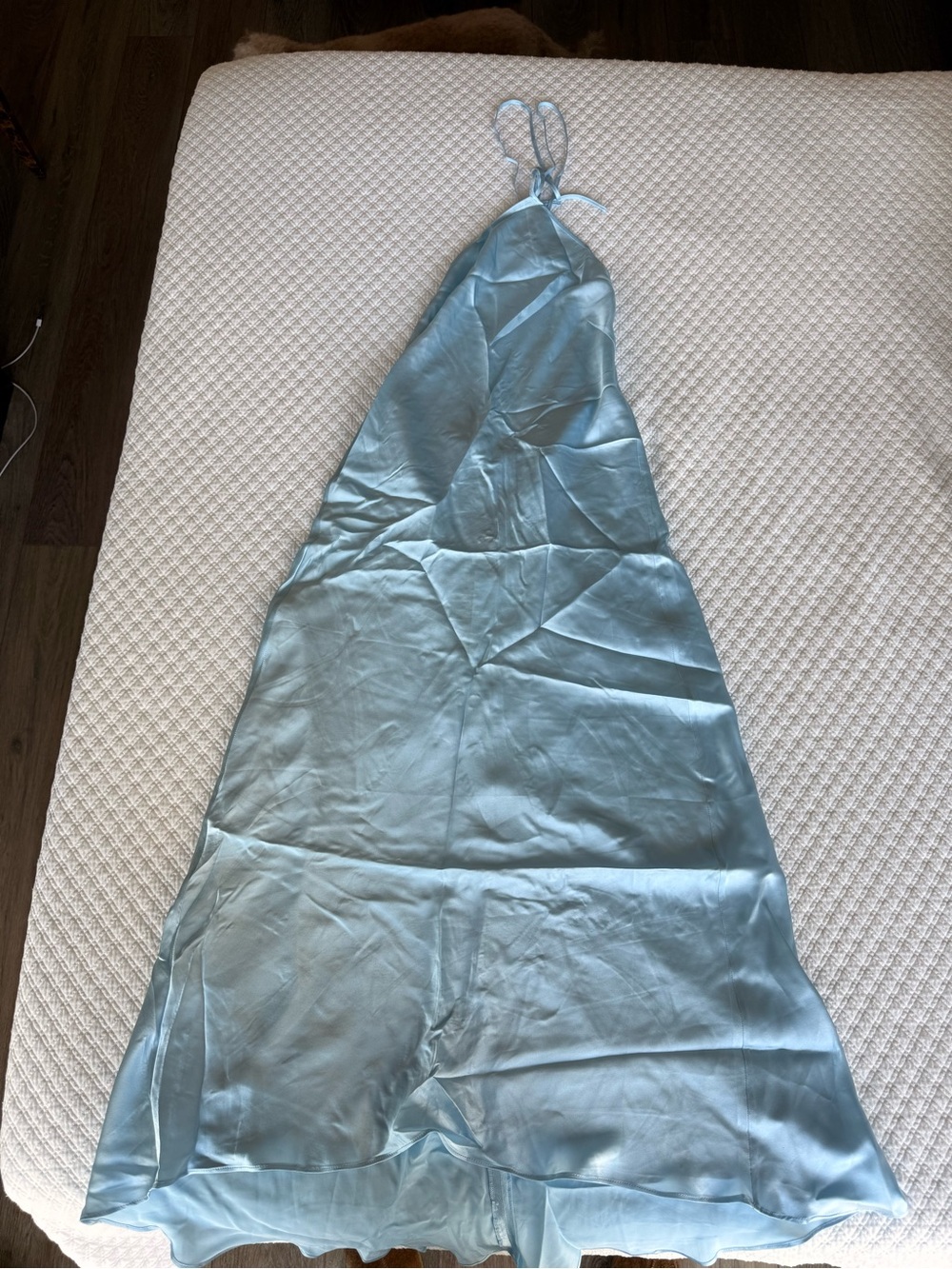 Saks Potts Light Blue Satin Halter Backless Maxi Dress